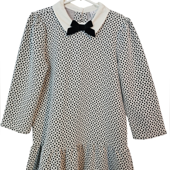 Janie & Jack Geo Floral Jacquard Bow Collar Dress Girls Size 8 Black/ White - Picture 5 of 13